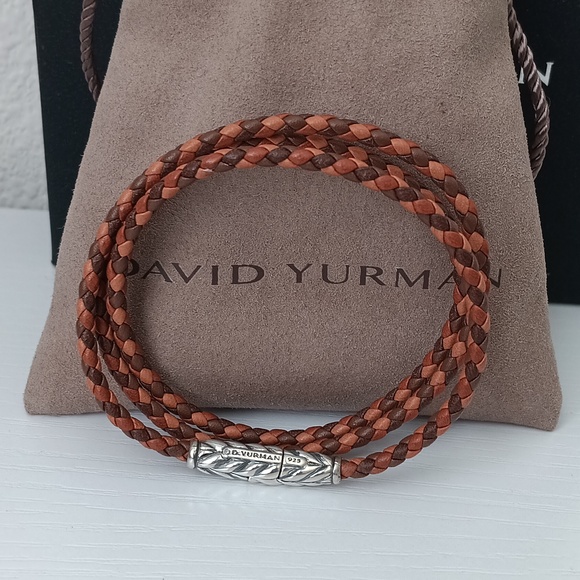 David Yurman Brown Leather Sterling Silver Chevron Triple Row Wrap Brace… - Picture 3 of 4